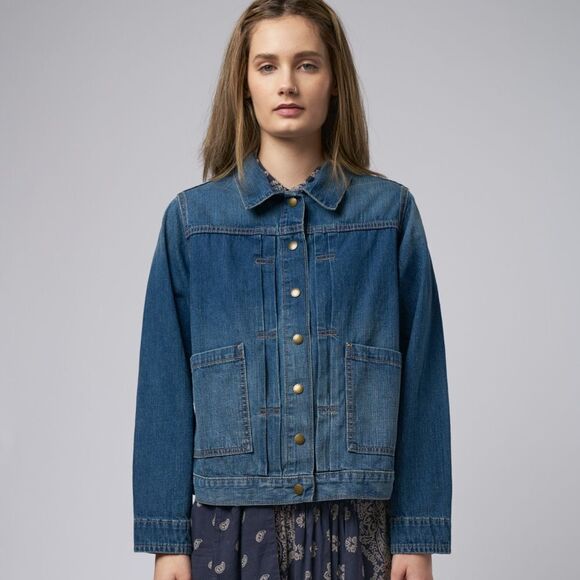 The Great. THE BUCK JACKET BLUE GRASS Size 3/ Large Blue Denim - Picture 14 of 14